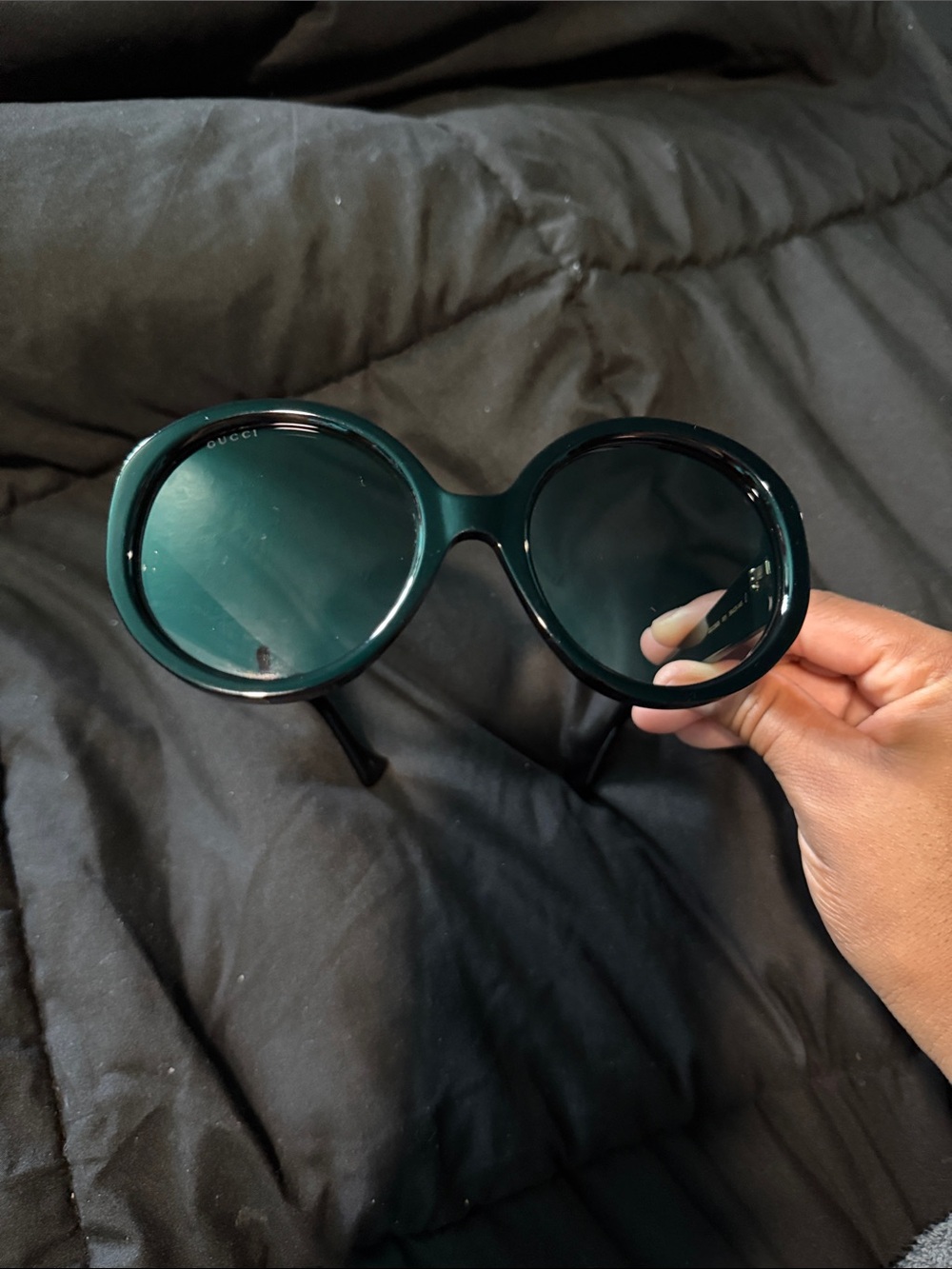 Gucci Women's Round Black Acetate Sunglasses - Picture 4 of 4